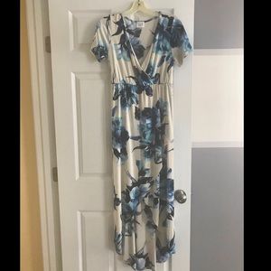 Blue & Ivory v-neck high/low dress